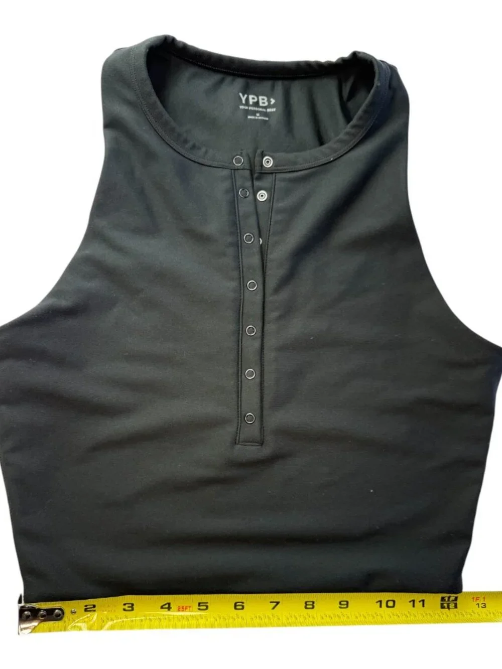 Your Personal Best Crop Top Sports Bra Henley Buttons at Front High Neck Black M